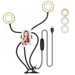 RING LIGHT LS-90-3 DOIS ANÉIS COM SUPORTE DE TELEFONE 3.54" 3 AJUSTES DE CORES PRETO RING LIGHT LS-90-3 DOIS ANÉIS COM SUPORTE DE TELEFONE 3.54" 3 AJUSTES DE CORES PRETO